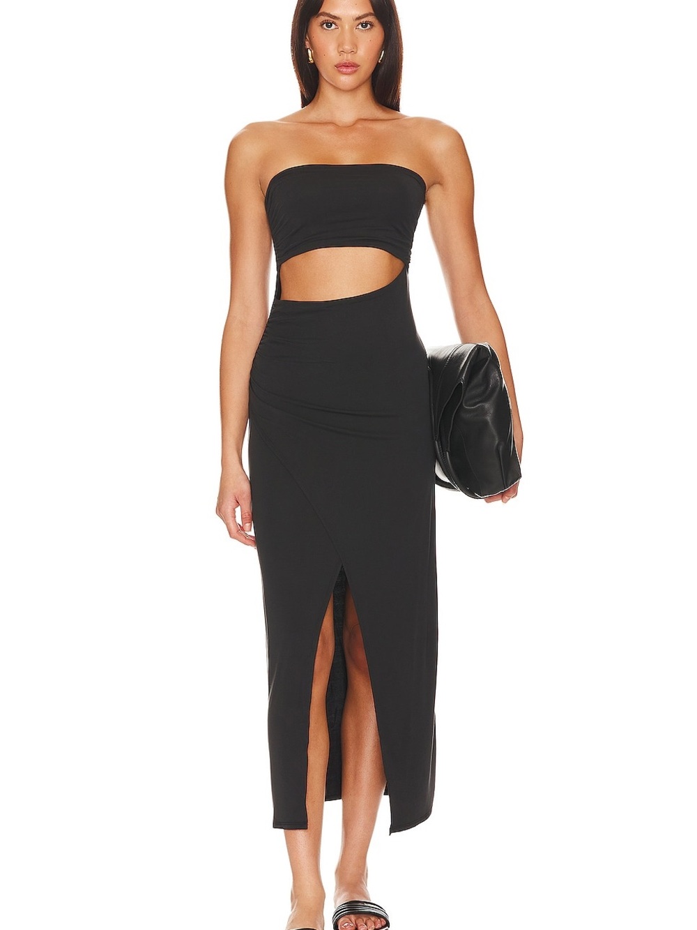LSPACE Corsica Black Strapless Cutout Midi Dress XS NWT $139 Resort Sexy